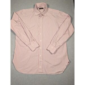 Paul Stuart Dress Shirt Mens 17 34 Pink Striped Prince of Wales Cotton Excellent